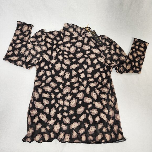 W5 Sheer Grunge Whimsigoth Black/Tan Leopard Print 3/4 Mock Neck Top Size S NEW! - Picture 3 of 15